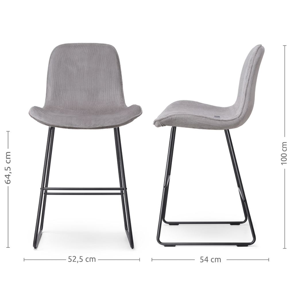 Nino-Fé barkruk rib warm grijs - zwart onderstel - 65 cm