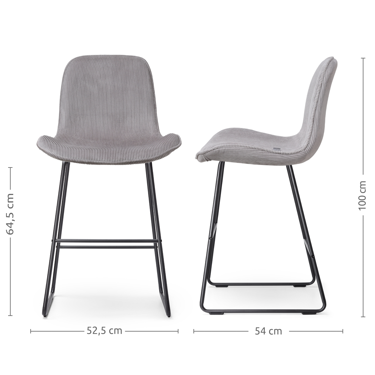 Nino-Fé barkruk rib warm grijs - zwart onderstel - 65 cm