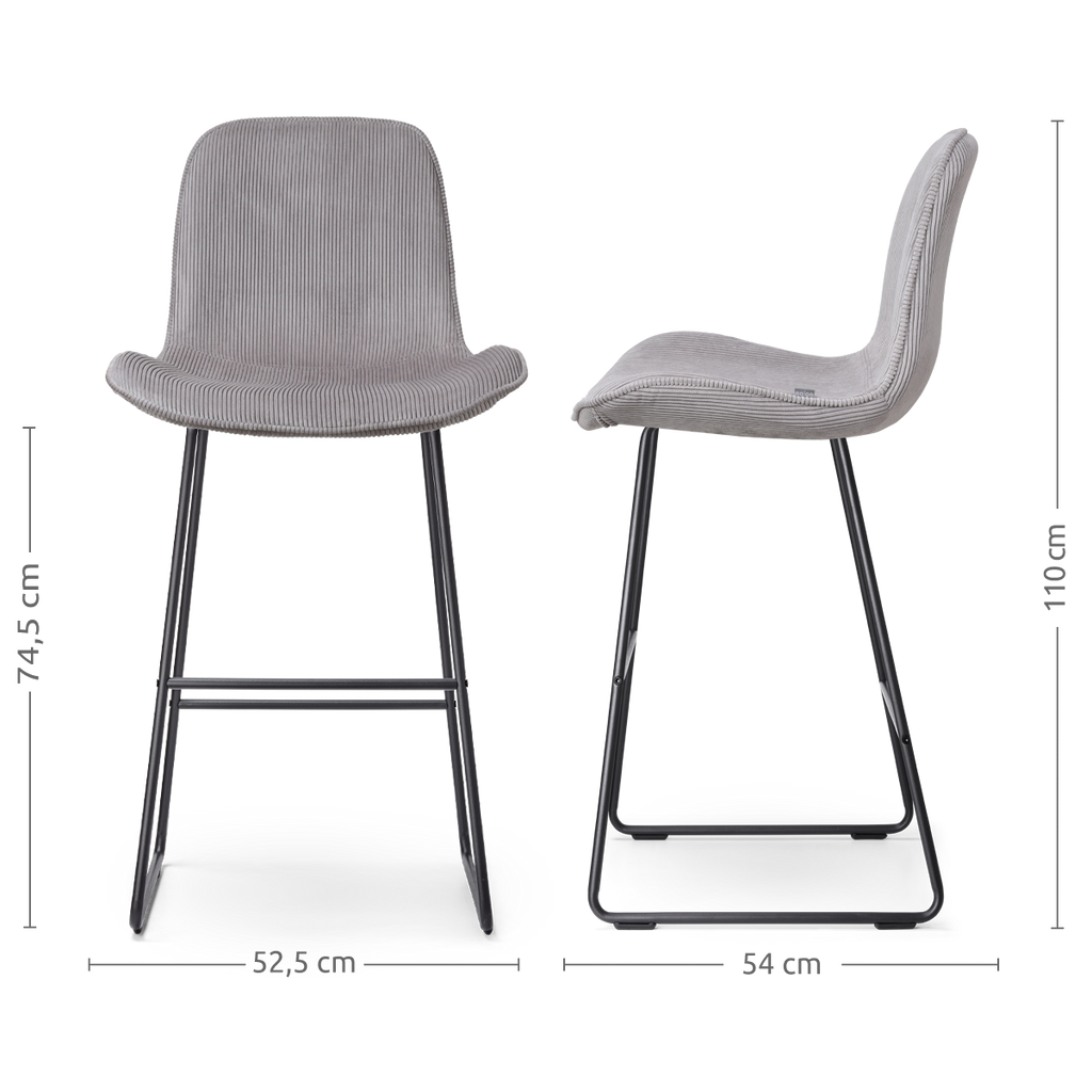 Nino-Fé barkruk rib warm grijs - zwart onderstel - 75 cm