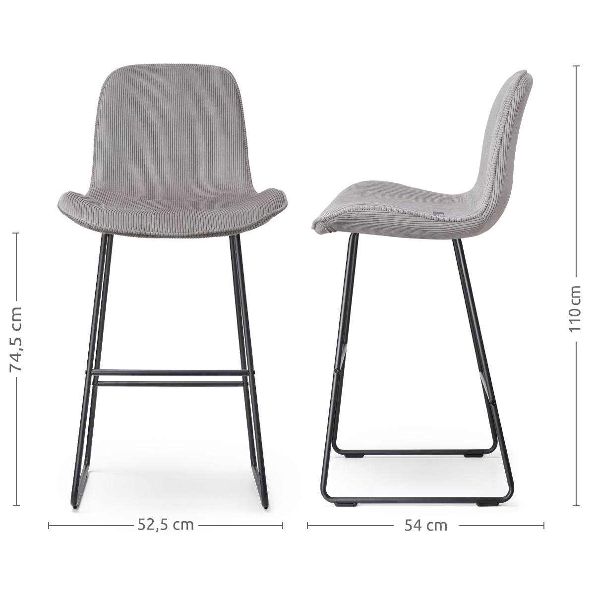 Nino-Fé barkruk rib warm grijs - zwart onderstel - 75 cm