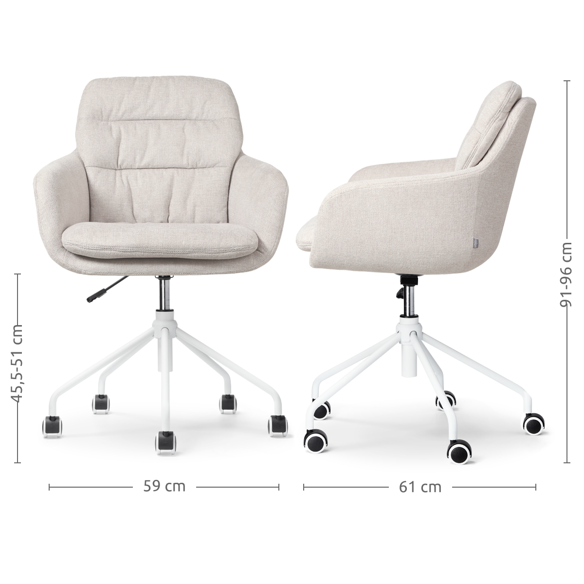 Nout-Mia bureaustoel beige - wit onderstel