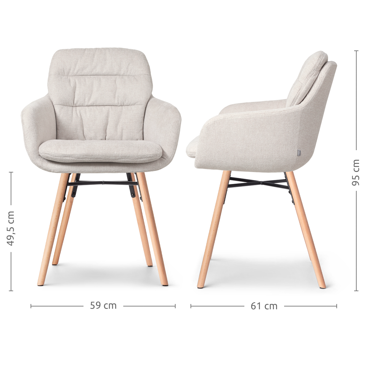 Nena-Mia eetkamerstoel beige - houten onderstel