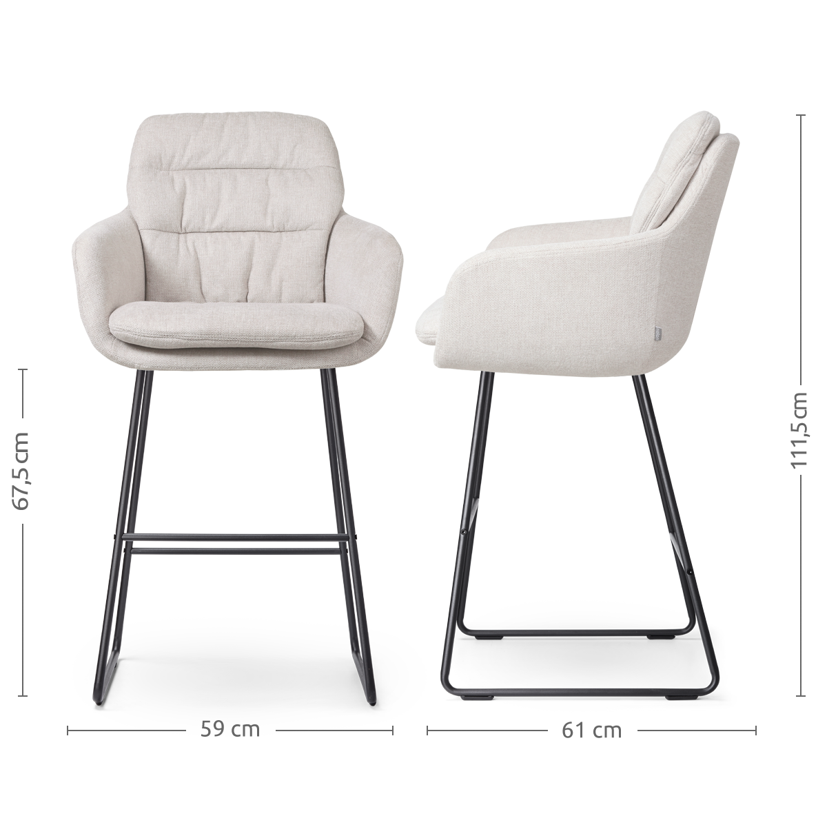 Nino-Mia barkruk beige - zwart onderstel - 65 cm