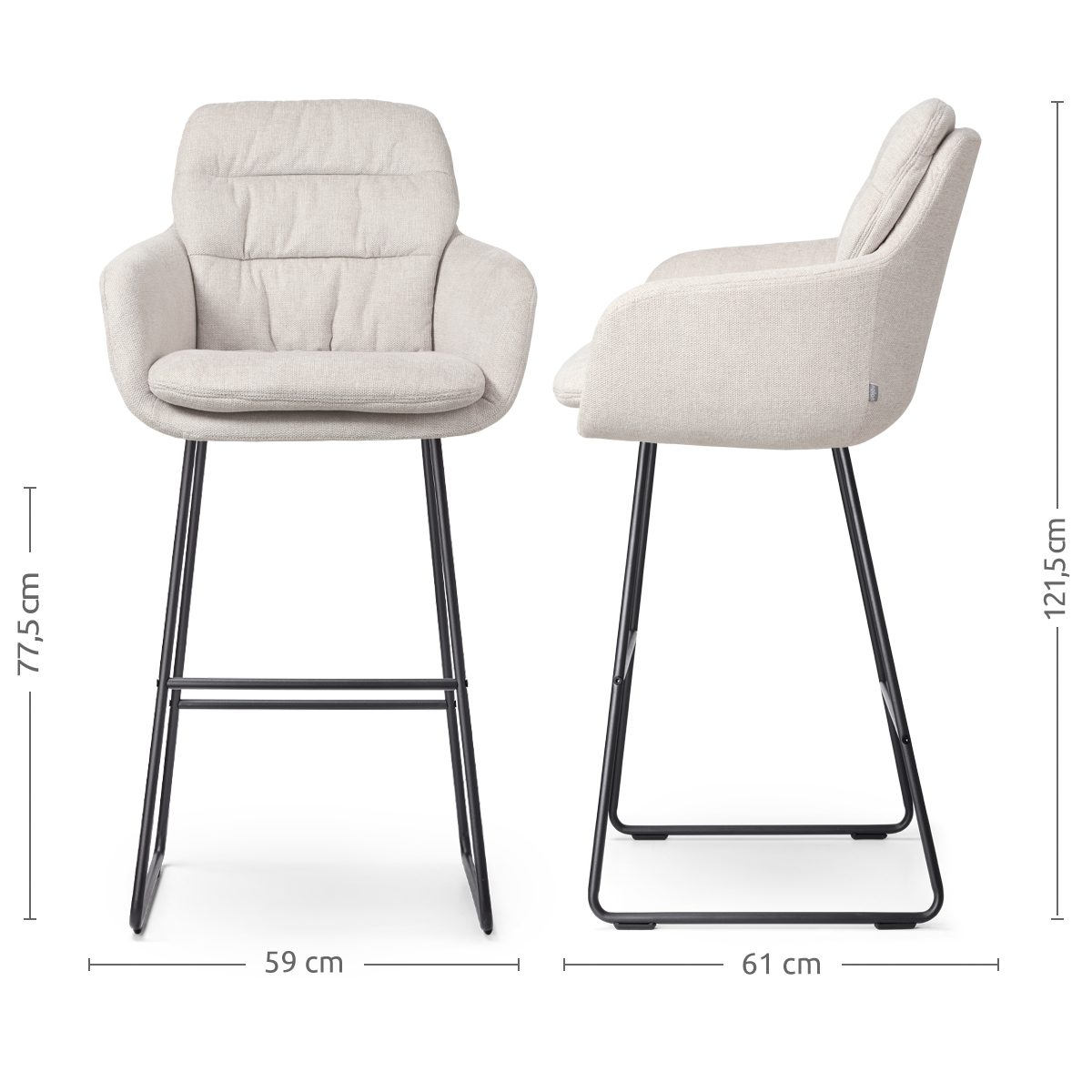 Nino-Mia barkruk beige - zwart onderstel - 75 cm