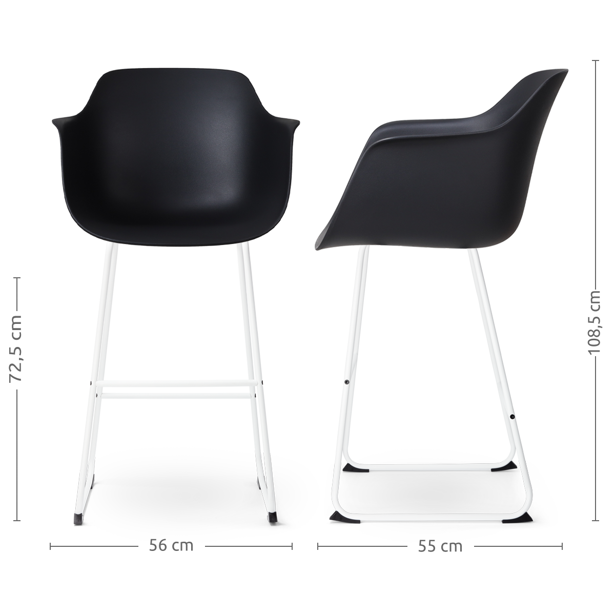 Nino-Puk barkruk zwart - wit onderstel - 75 cm