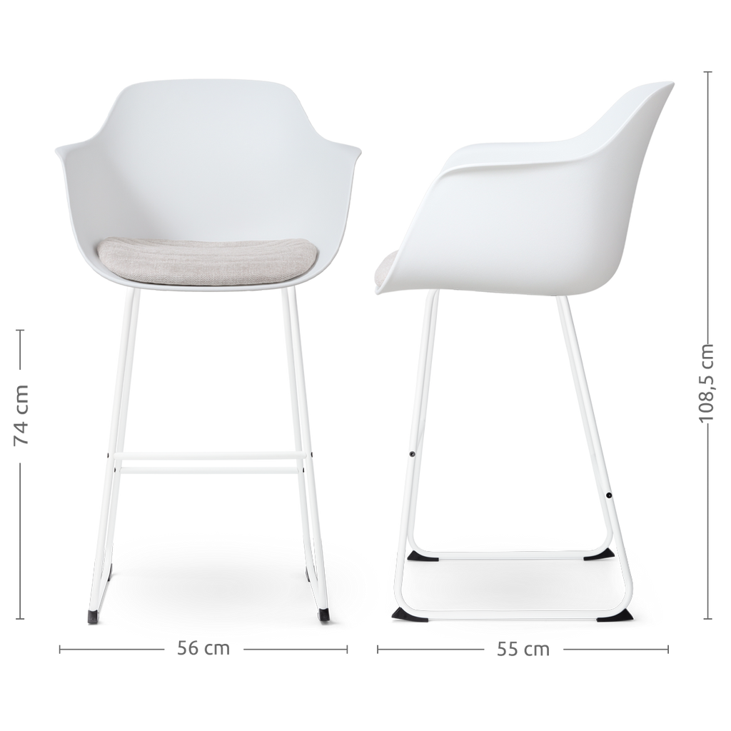 Nino-Liz barkruk wit en beige zitkussen - wit onderstel - 75 cm