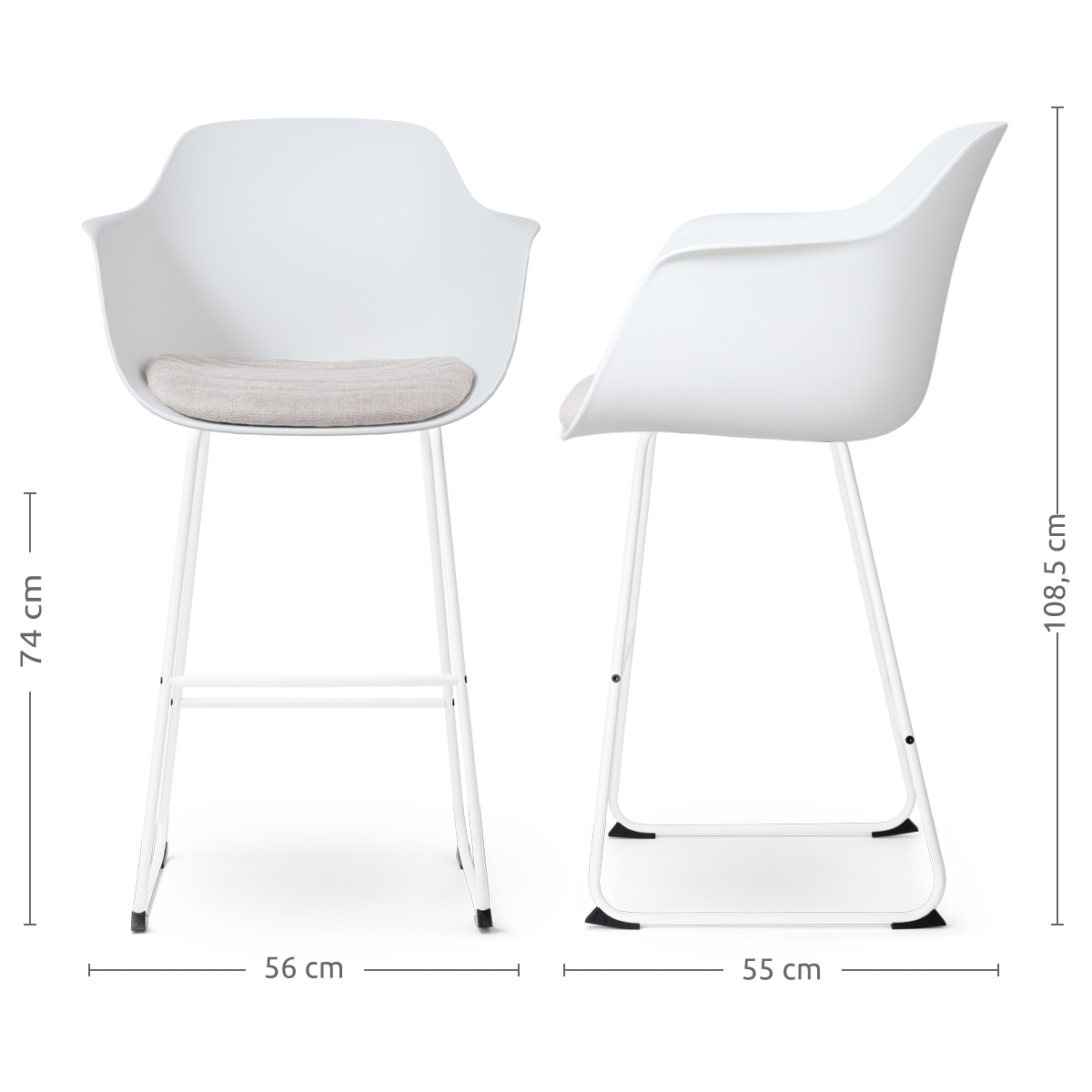 Nino-Liz barkruk wit en beige zitkussen - wit onderstel - 75 cm