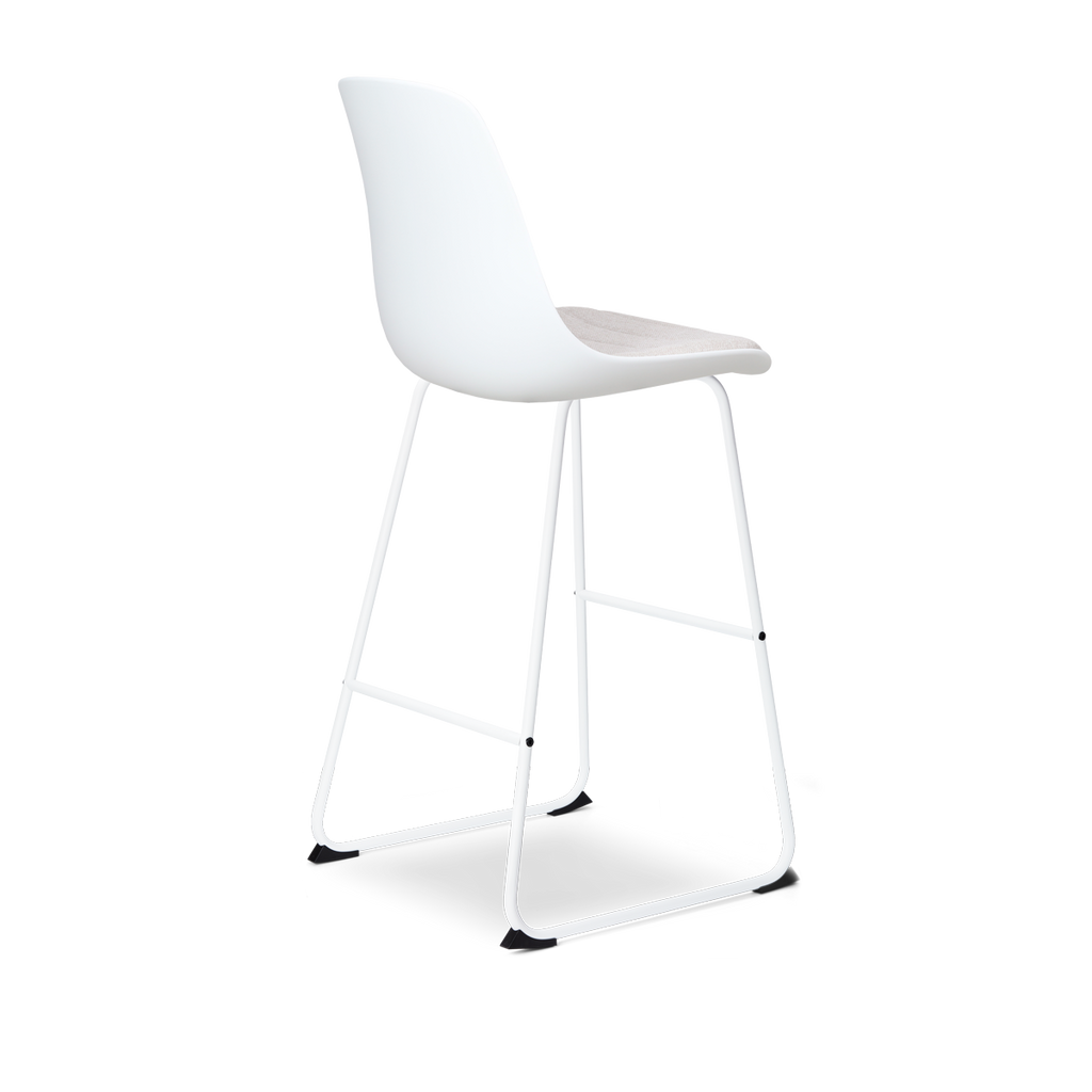 Nino-Liv barkruk wit en beige zitkussen - wit onderstel - 75 cm