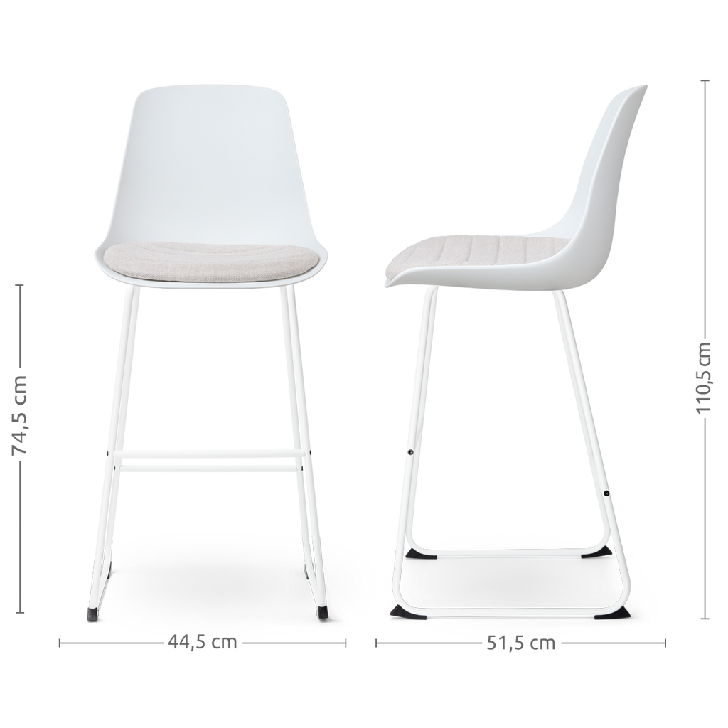 Nino-Liv barkruk wit en beige zitkussen - wit onderstel - 75 cm