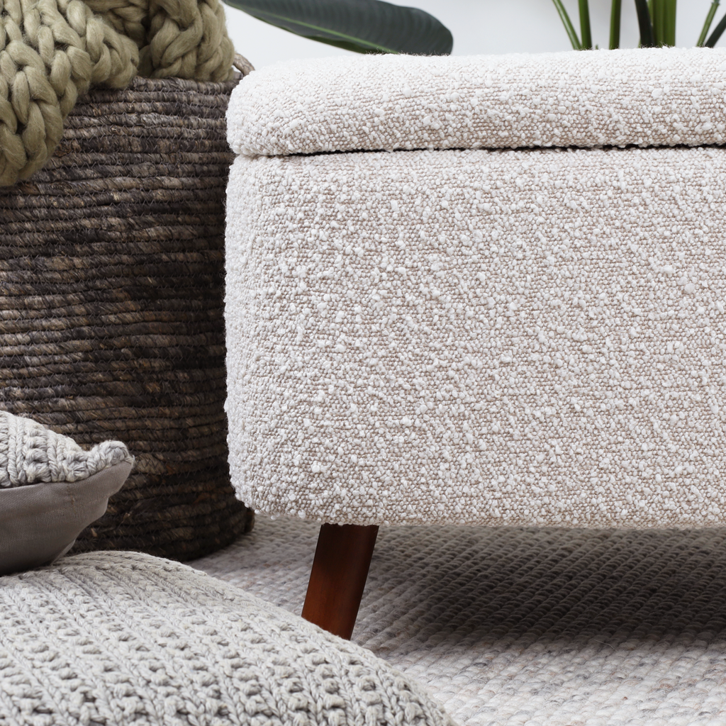 Julia bankje met opbergruimte bouclé beige - 83 x 41 cm