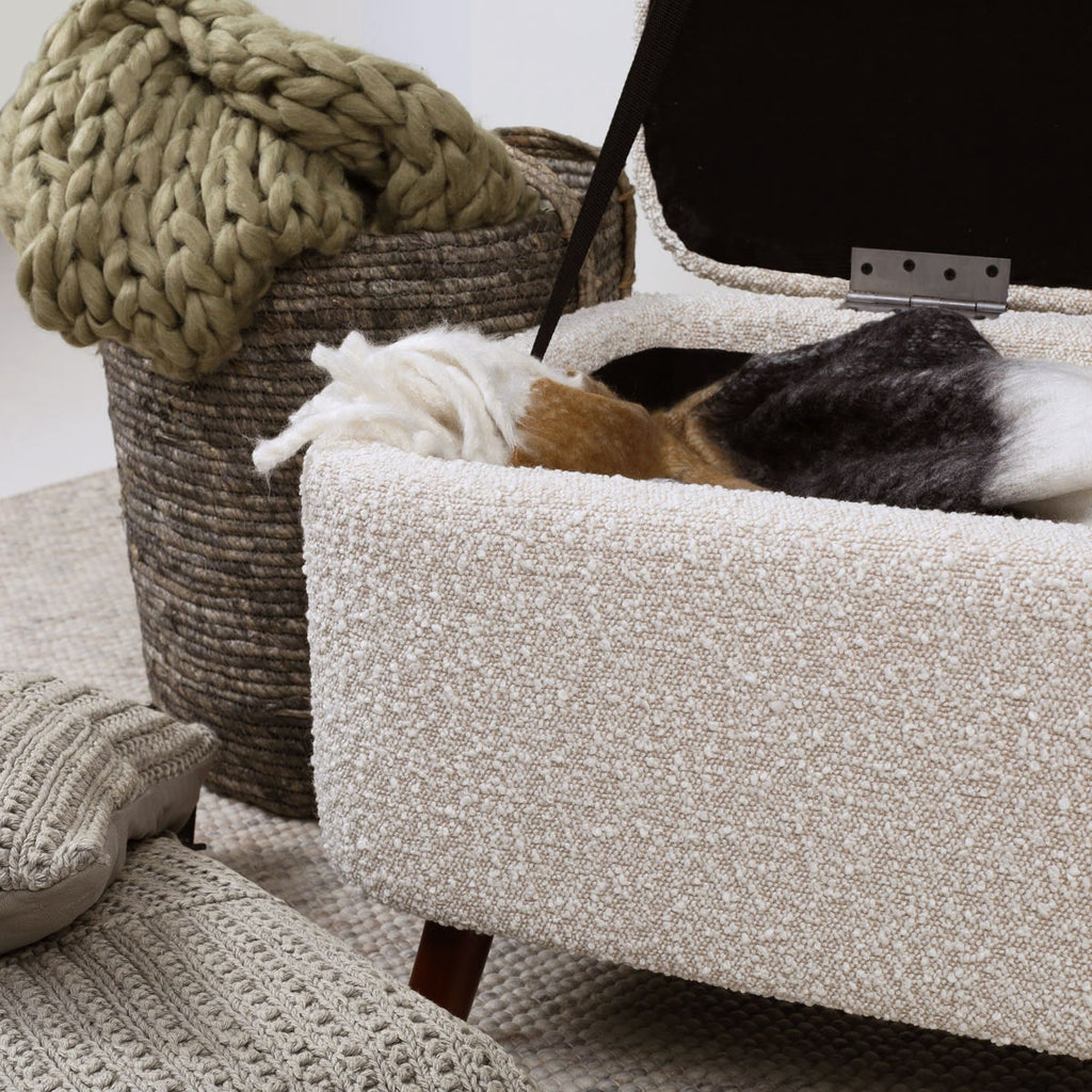 Julia bankje met opbergruimte bouclé beige - 83 x 41 cm
