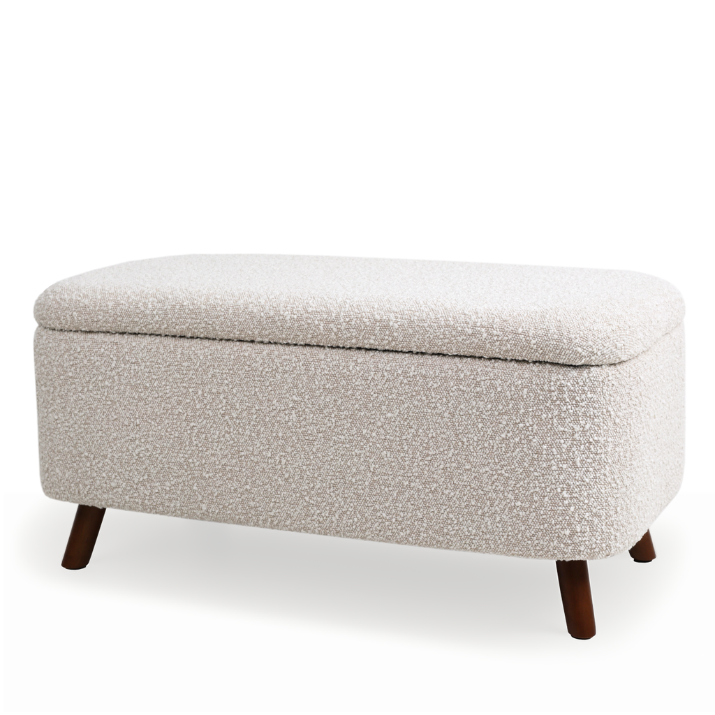 Julia bankje met opbergruimte bouclé beige - 83 x 41 cm