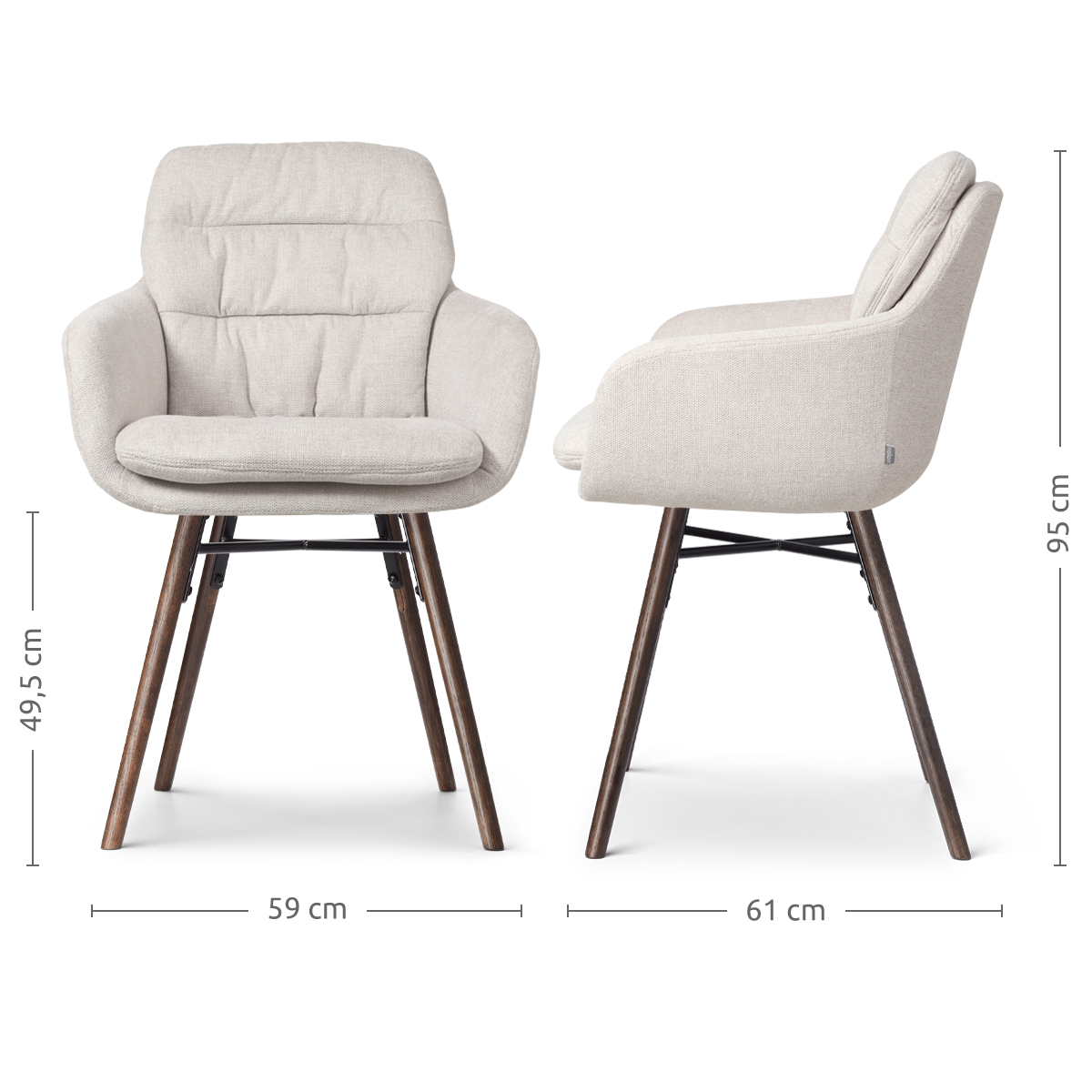 Nena-Mia eetkamerstoel beige - walnoot houten onderstel
