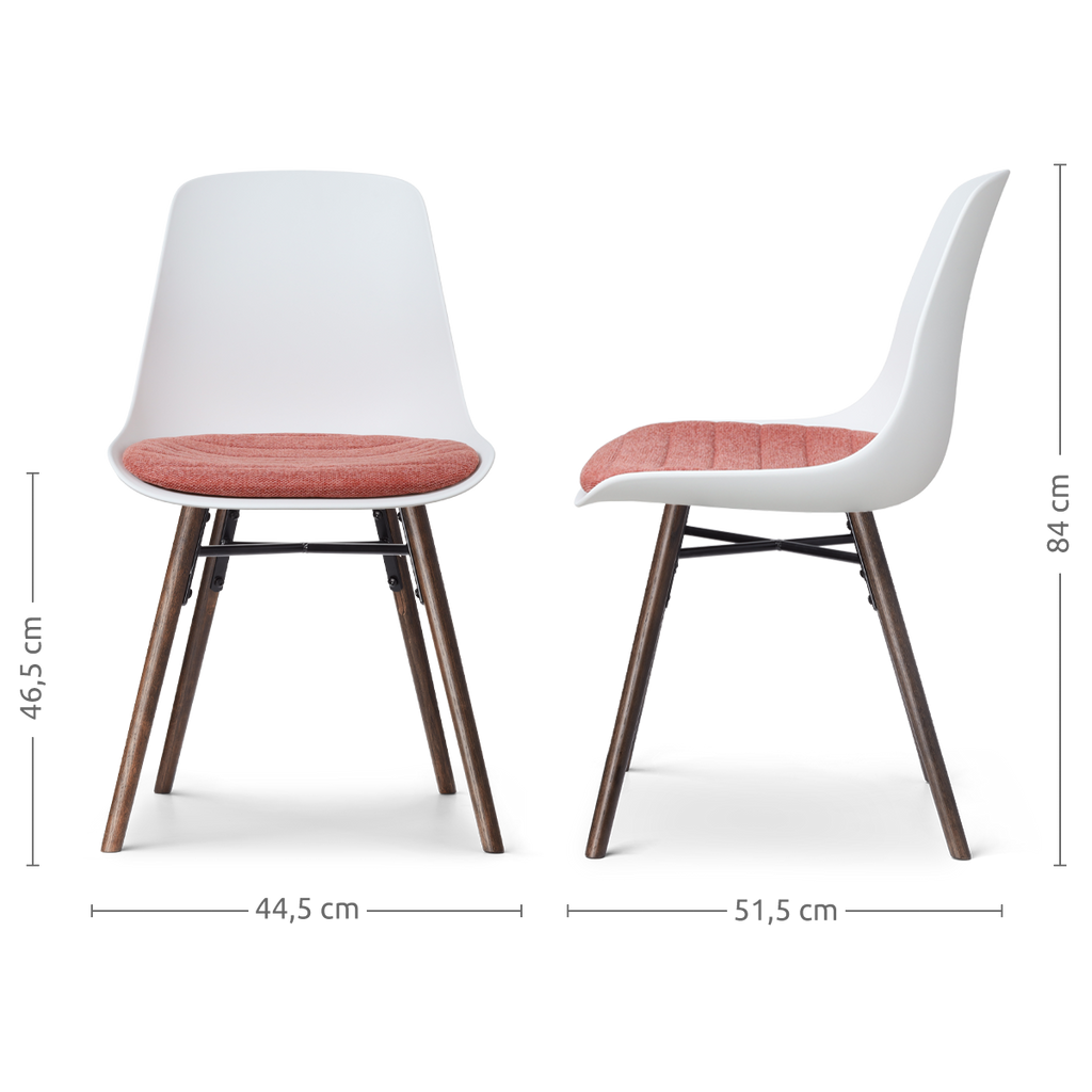 Nena-Liv eetkamerstoel wit met terracotta rood zitkussen - walnoot houten onderstel