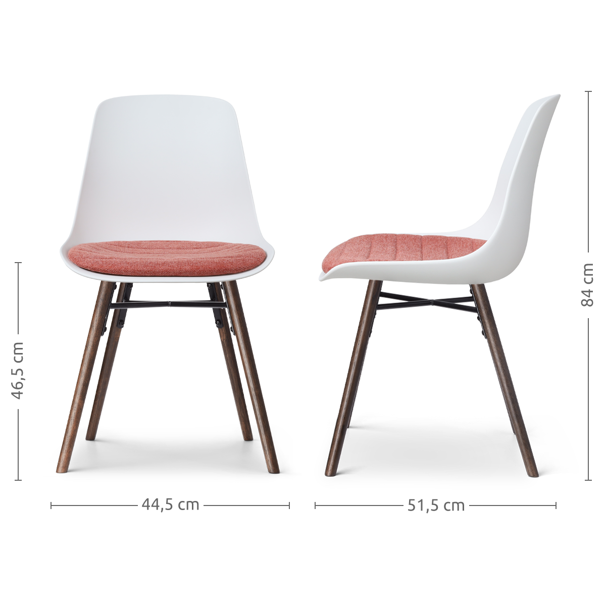 Nena-Liv eetkamerstoel wit met terracotta rood zitkussen - walnoot houten onderstel