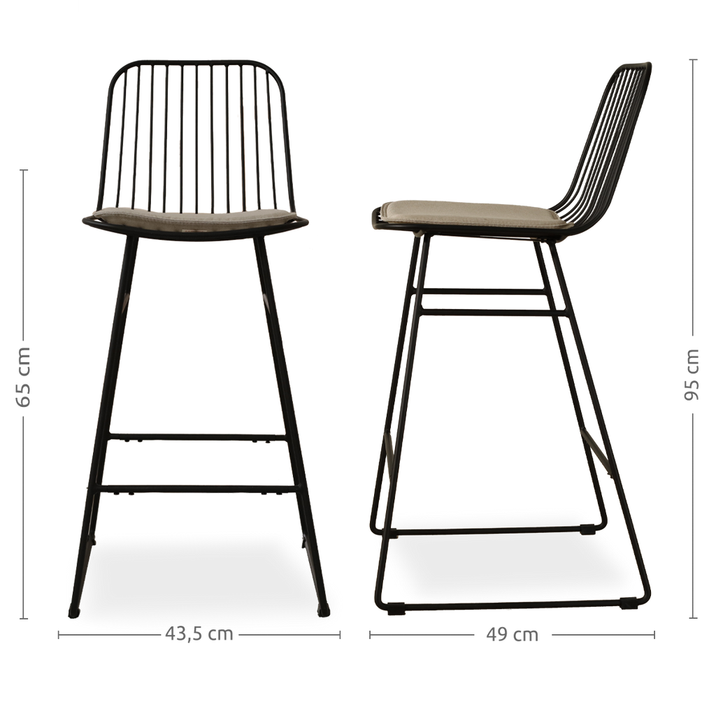 Pelle metalen barkruk zwart - met zitkussen - 65 cm
