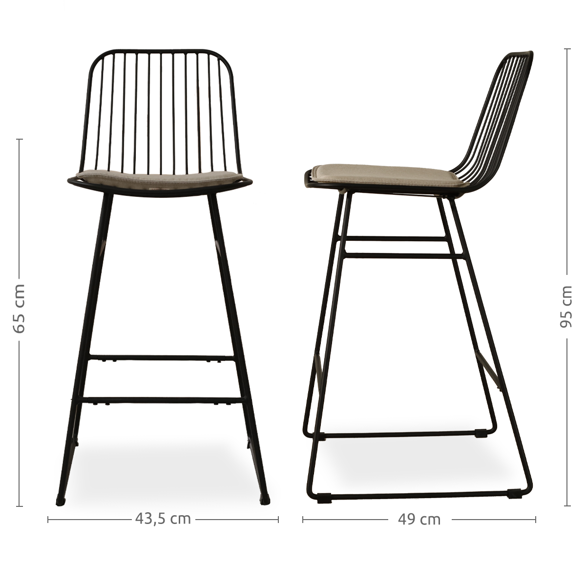 Pelle metalen barkruk zwart - met zitkussen - 65 cm
