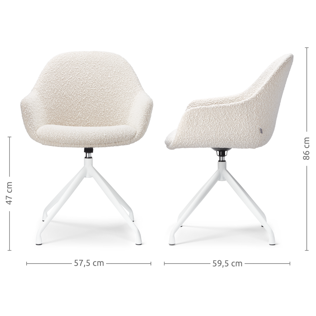 Nola-Mae draaibare eetkamerstoel bouclé beige - wit onderstel