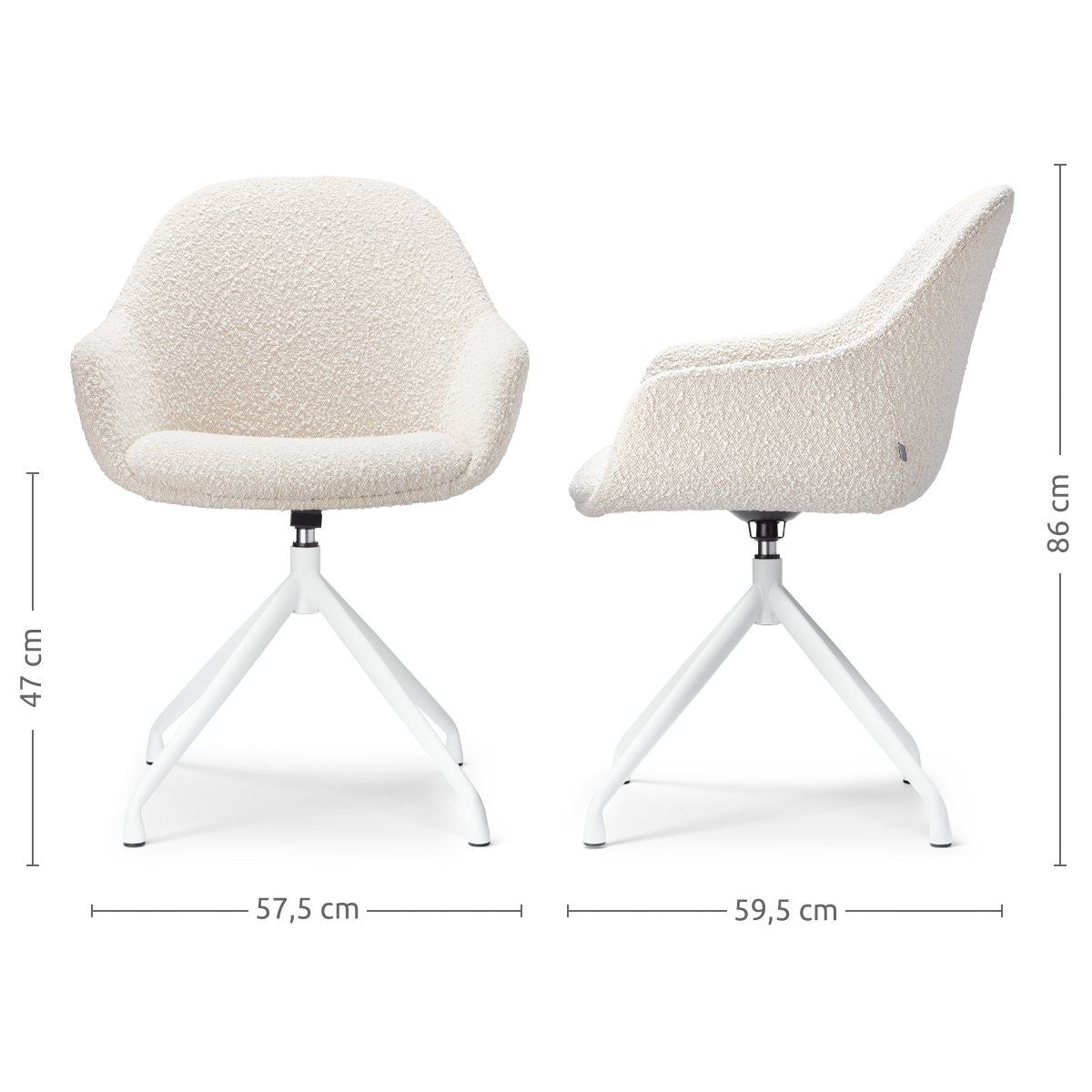 Nola-Mae draaibare eetkamerstoel bouclé beige - wit onderstel