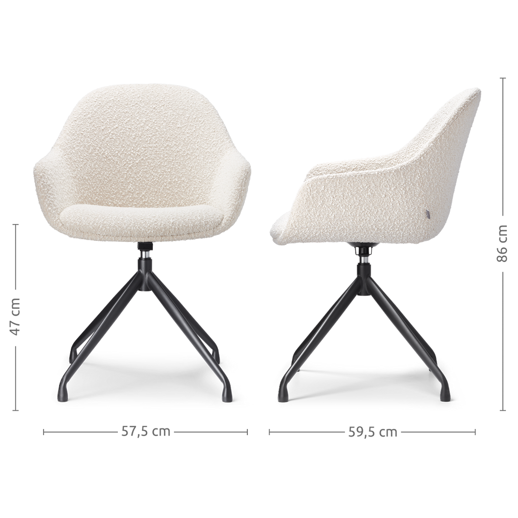 Nola-Mae draaibare eetkamerstoel bouclé beige - zwart onderstel