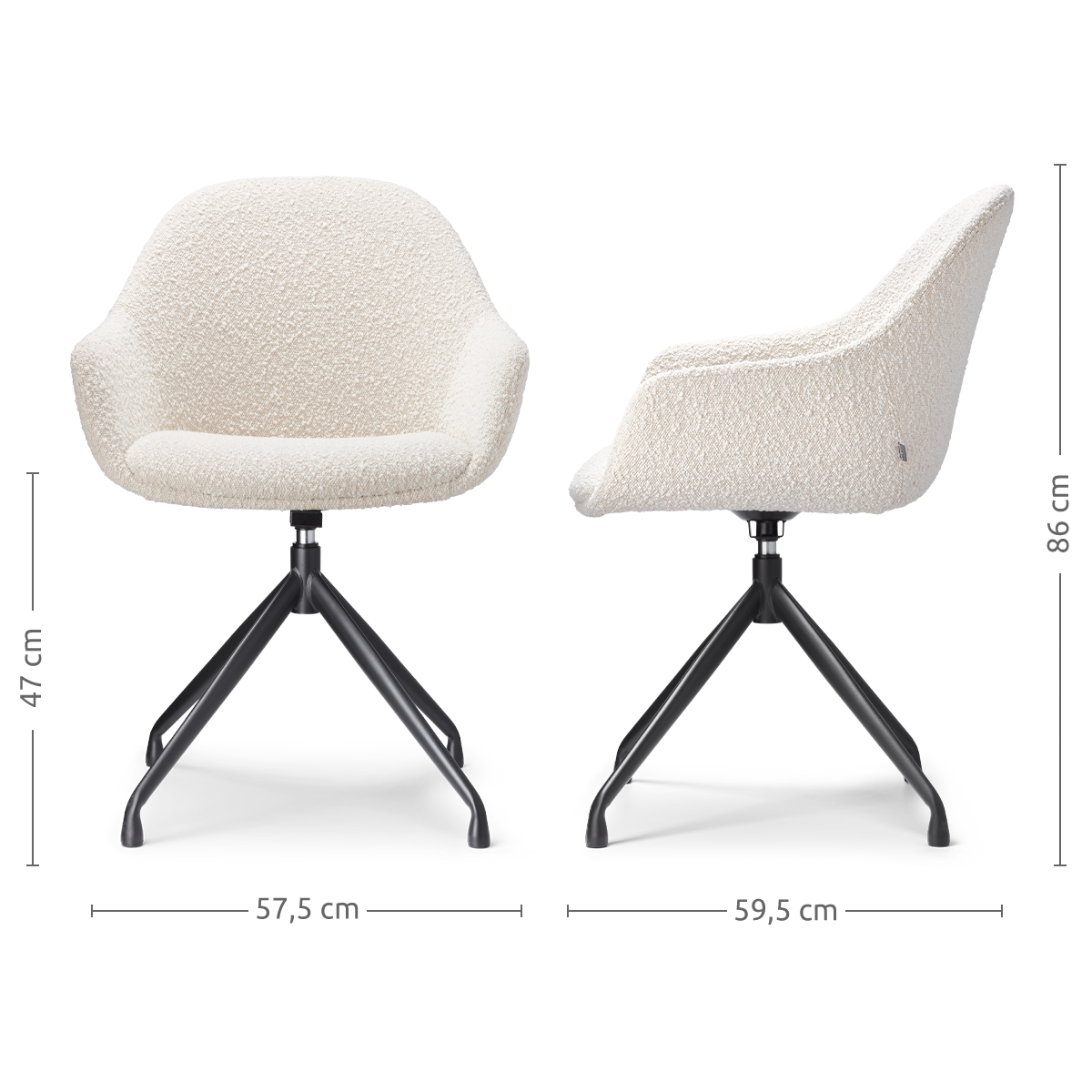 Nola-Mae draaibare eetkamerstoel bouclé beige - zwart onderstel