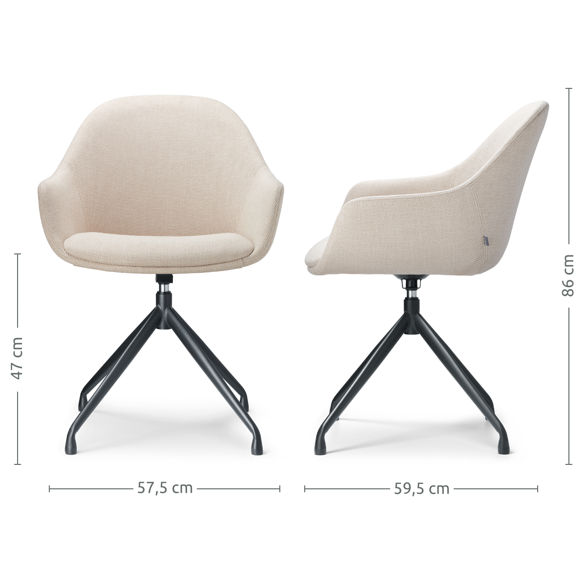 Nola-Mae draaibare eetkamerstoel beige - zwart onderstel