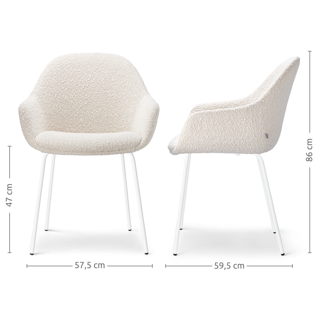 Nora-Mae eetkamerstoel bouclé beige - wit onderstel