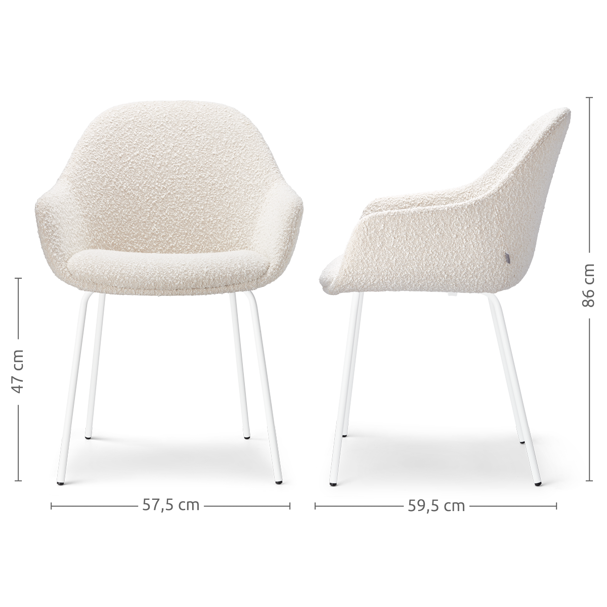Nora-Mae eetkamerstoel bouclé beige - wit onderstel