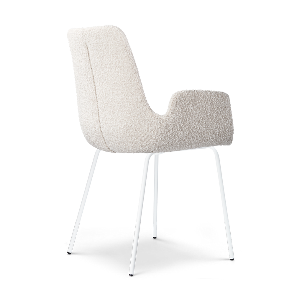 Nora-Eef eetkamerstoel bouclé beige - wit onderstel