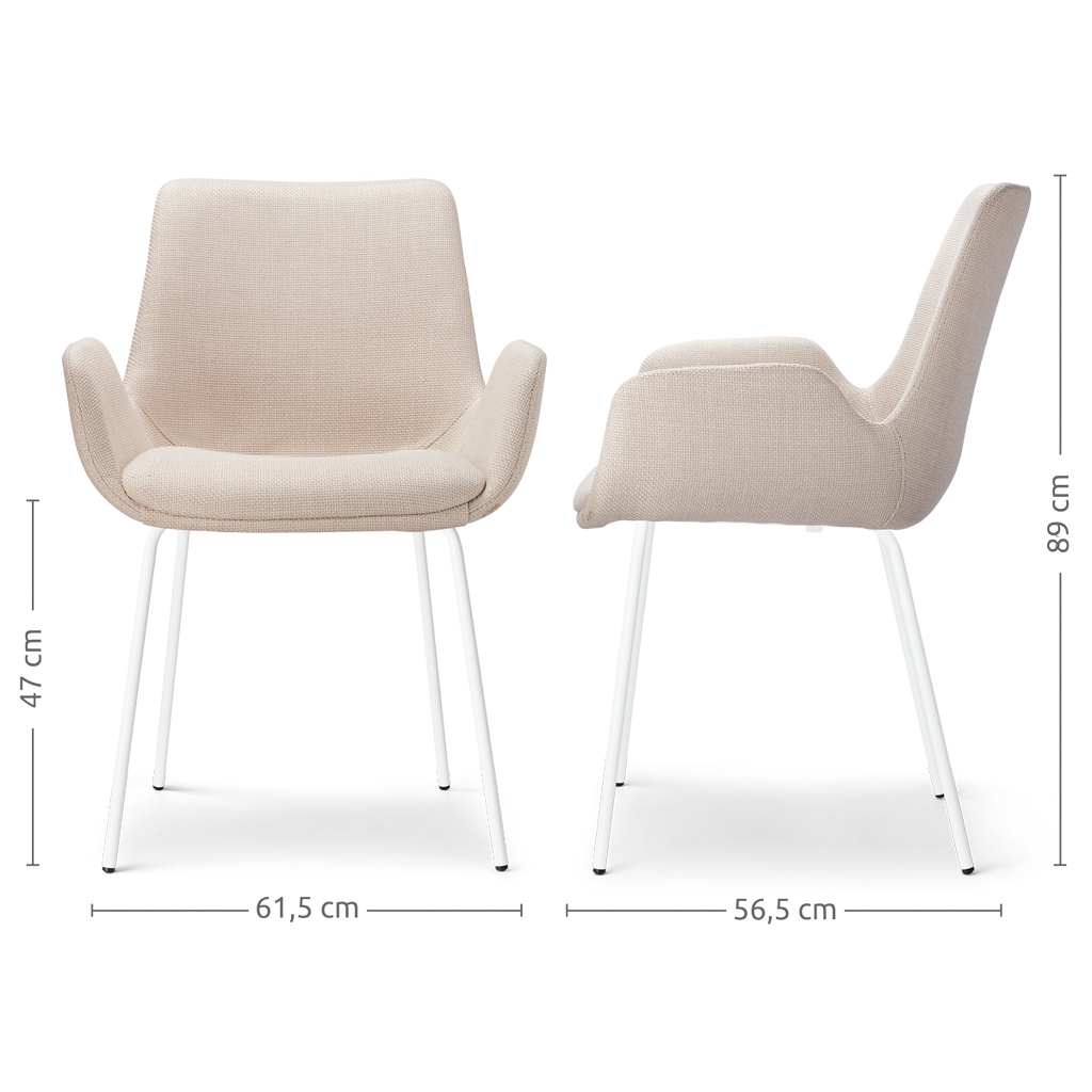 Nora-Eef eetkamerstoel beige - wit onderstel