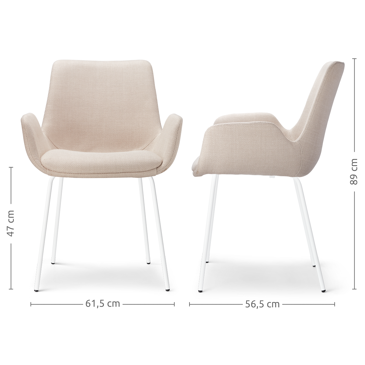 Nora-Eef eetkamerstoel beige - wit onderstel
