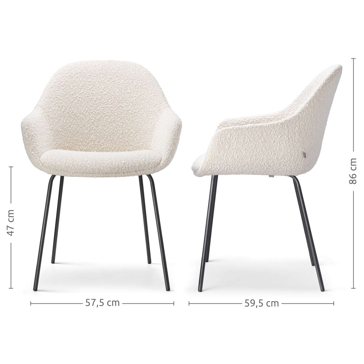 Nora-Mae eetkamerstoel bouclé beige - zwart onderstel