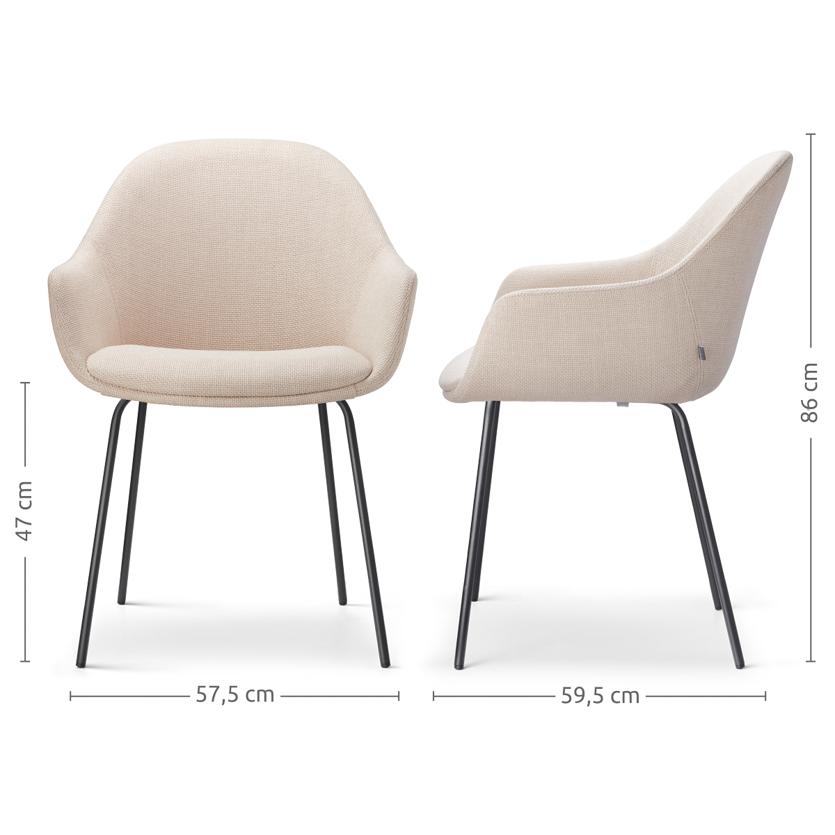 Nora-Mae eetkamerstoel beige - zwart onderstel