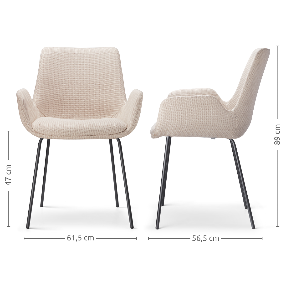 Nora-Eef eetkamerstoel beige - zwart onderstel