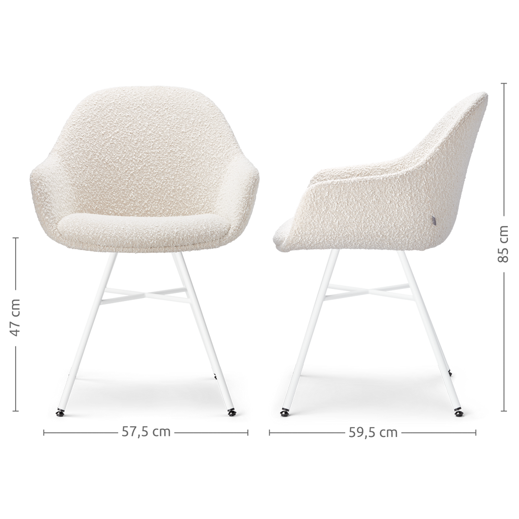 Noa-Mae eetkamerstoel bouclé beige - wit onderstel