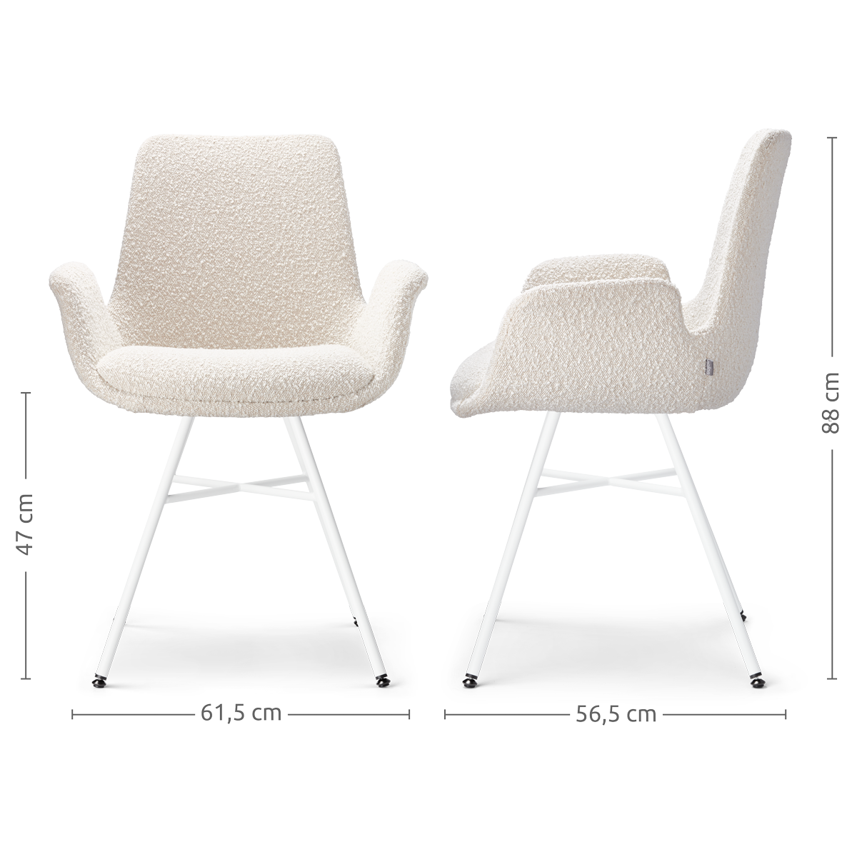 Noa-Eef eetkamerstoel bouclé beige - wit onderstel