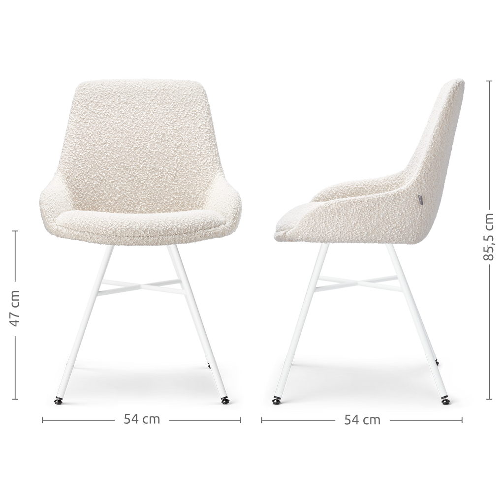 Noa-Isa eetkamerstoel bouclé beige - wit onderstel