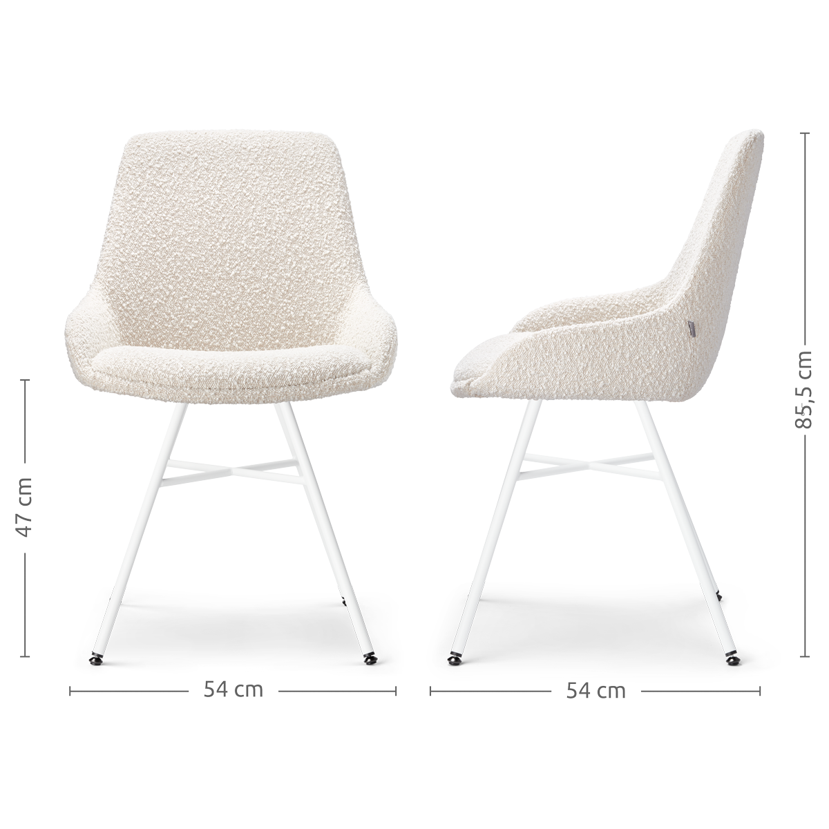Noa-Isa eetkamerstoel bouclé beige - wit onderstel