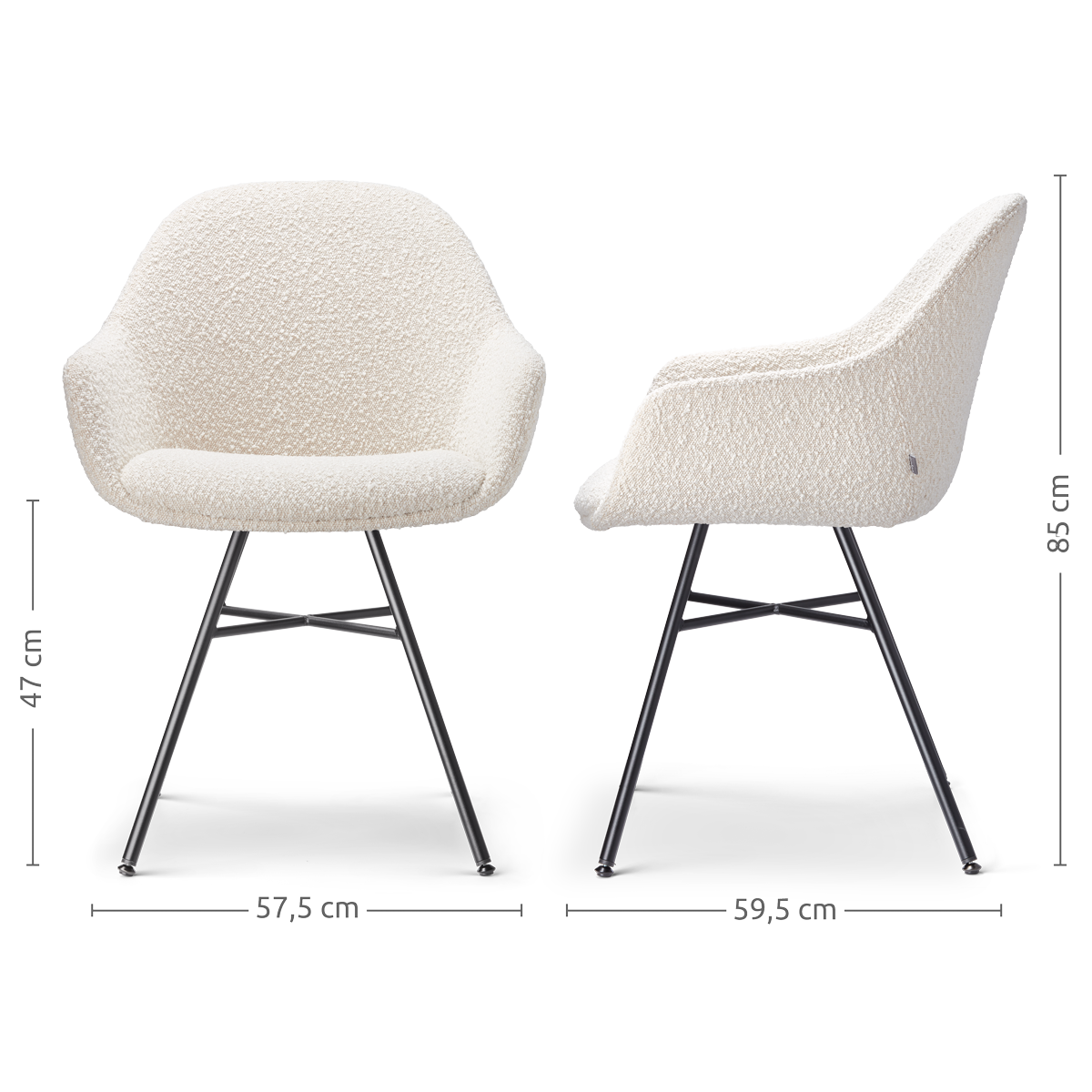 Noa-Mae eetkamerstoel bouclé beige - zwart onderstel