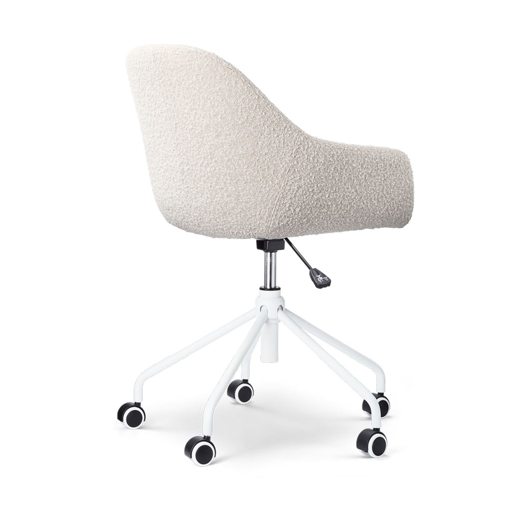 Nout-Mae bureaustoel bouclé beige - wit onderstel