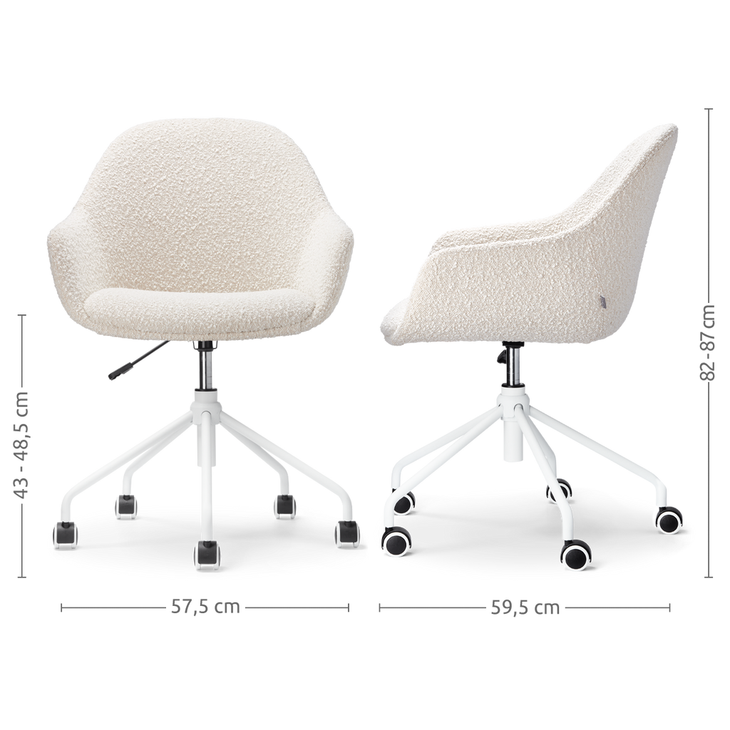 Nout-Mae bureaustoel bouclé beige - wit onderstel