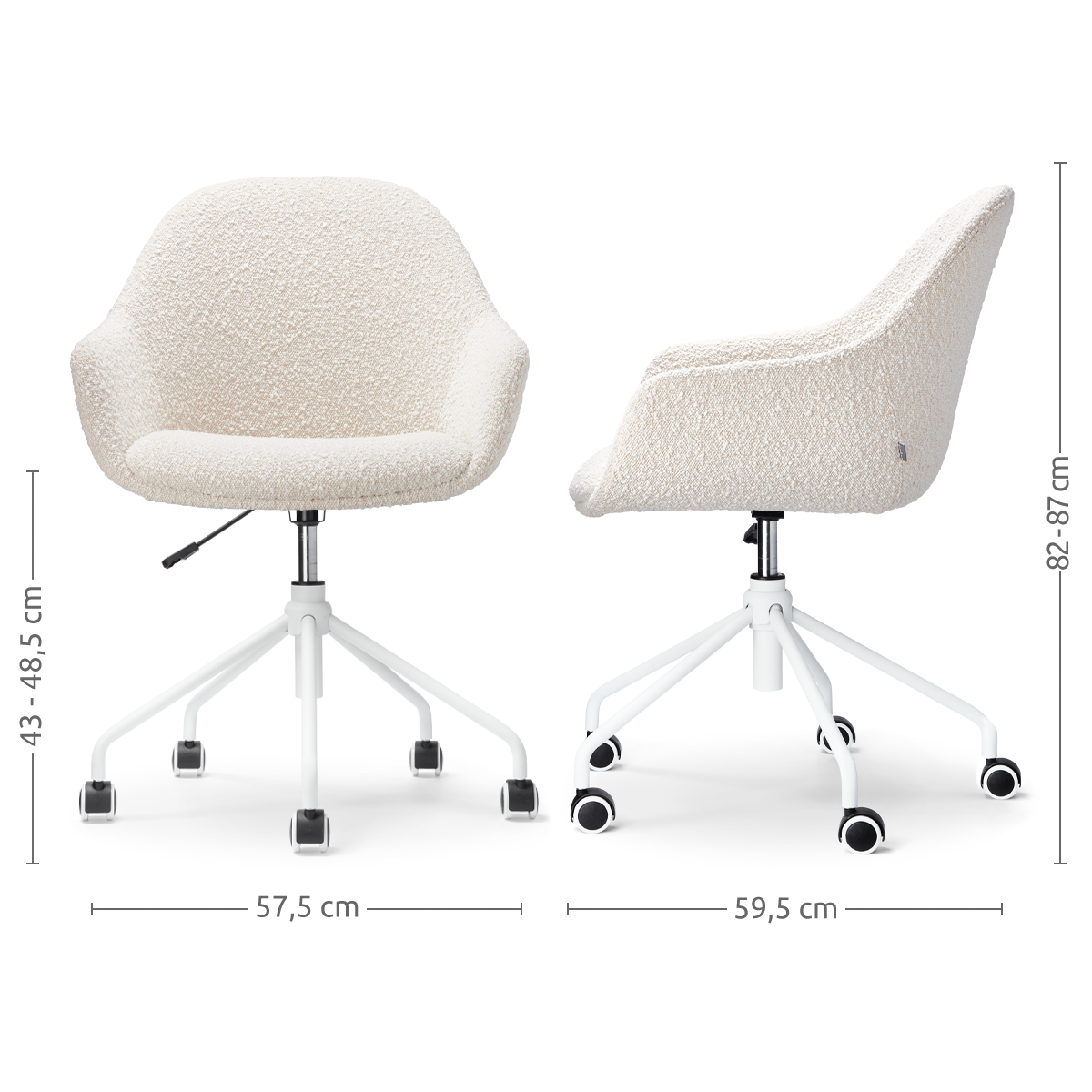 Nout-Mae bureaustoel bouclé beige - wit onderstel
