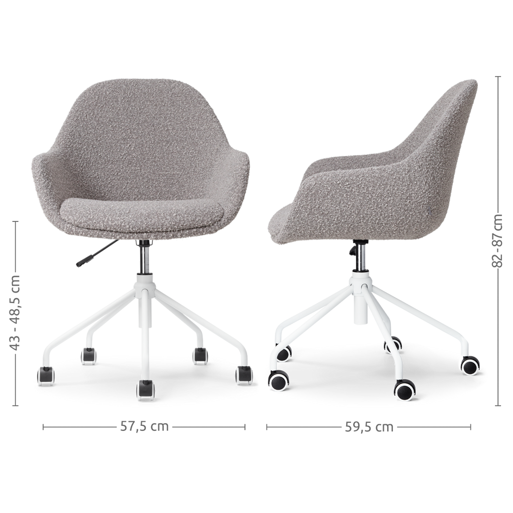 Nout-Mae bureaustoel bouclé taupe - wit onderstel