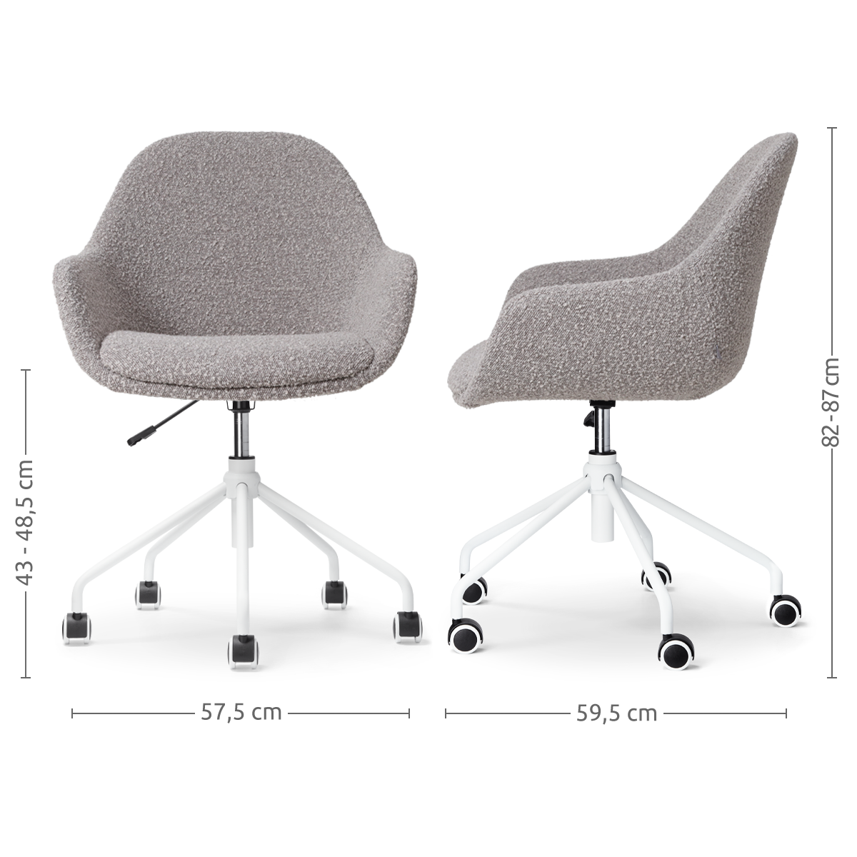 Nout-Mae bureaustoel bouclé taupe - wit onderstel
