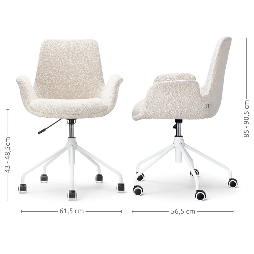 Nout-Eef bureaustoel bouclé beige - wit onderstel