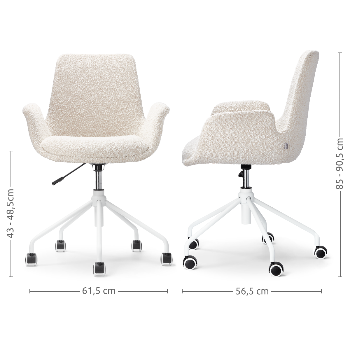 Nout-Eef bureaustoel bouclé beige - wit onderstel