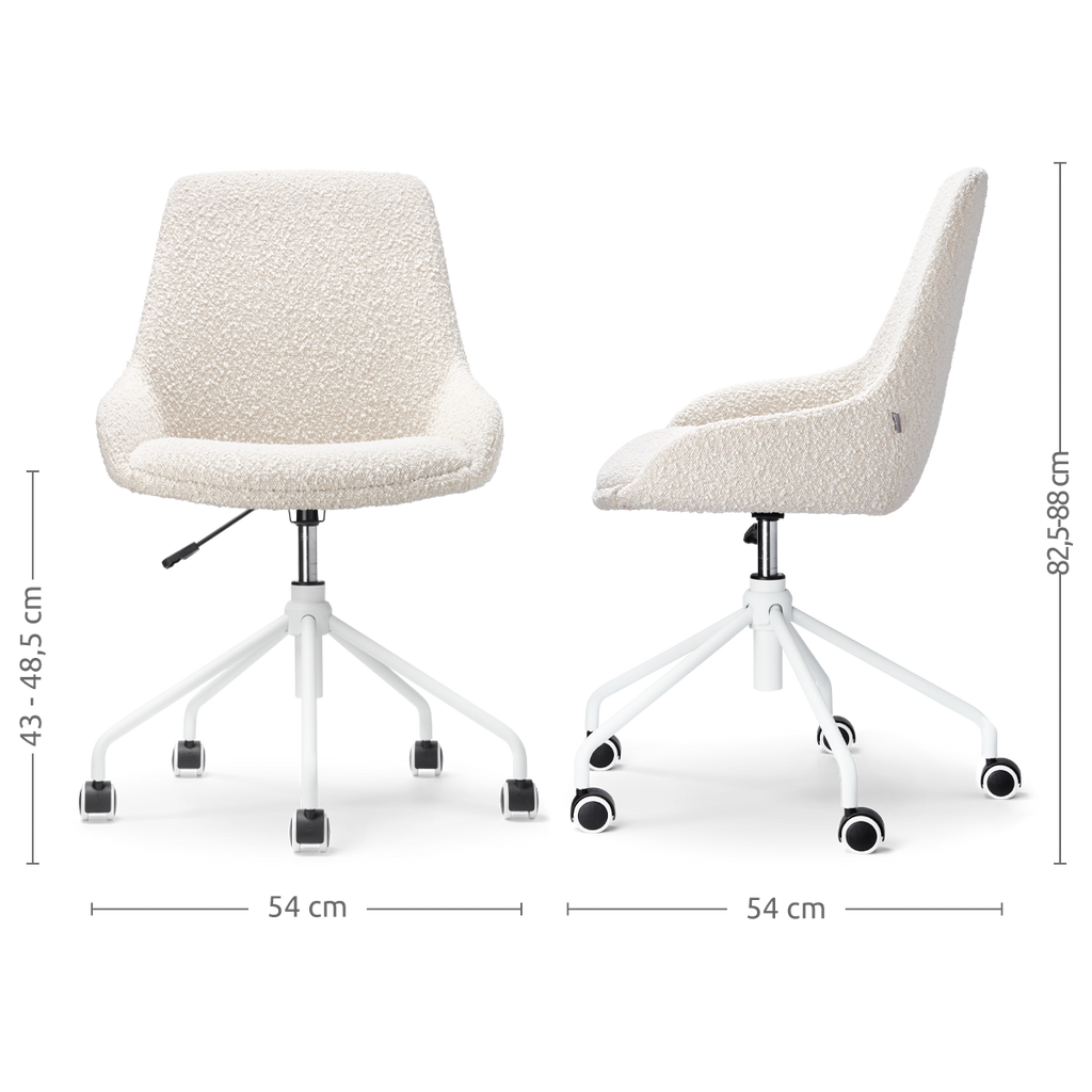 Nout-Isa bureaustoel bouclé beige - wit onderstel