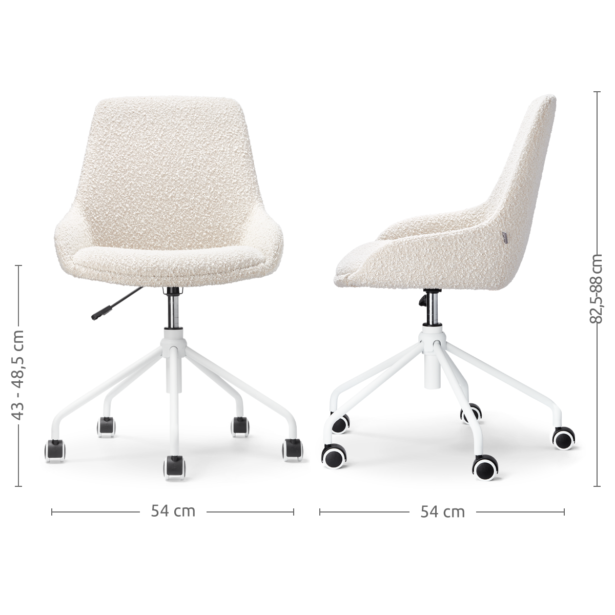 Nout-Isa bureaustoel bouclé beige - wit onderstel