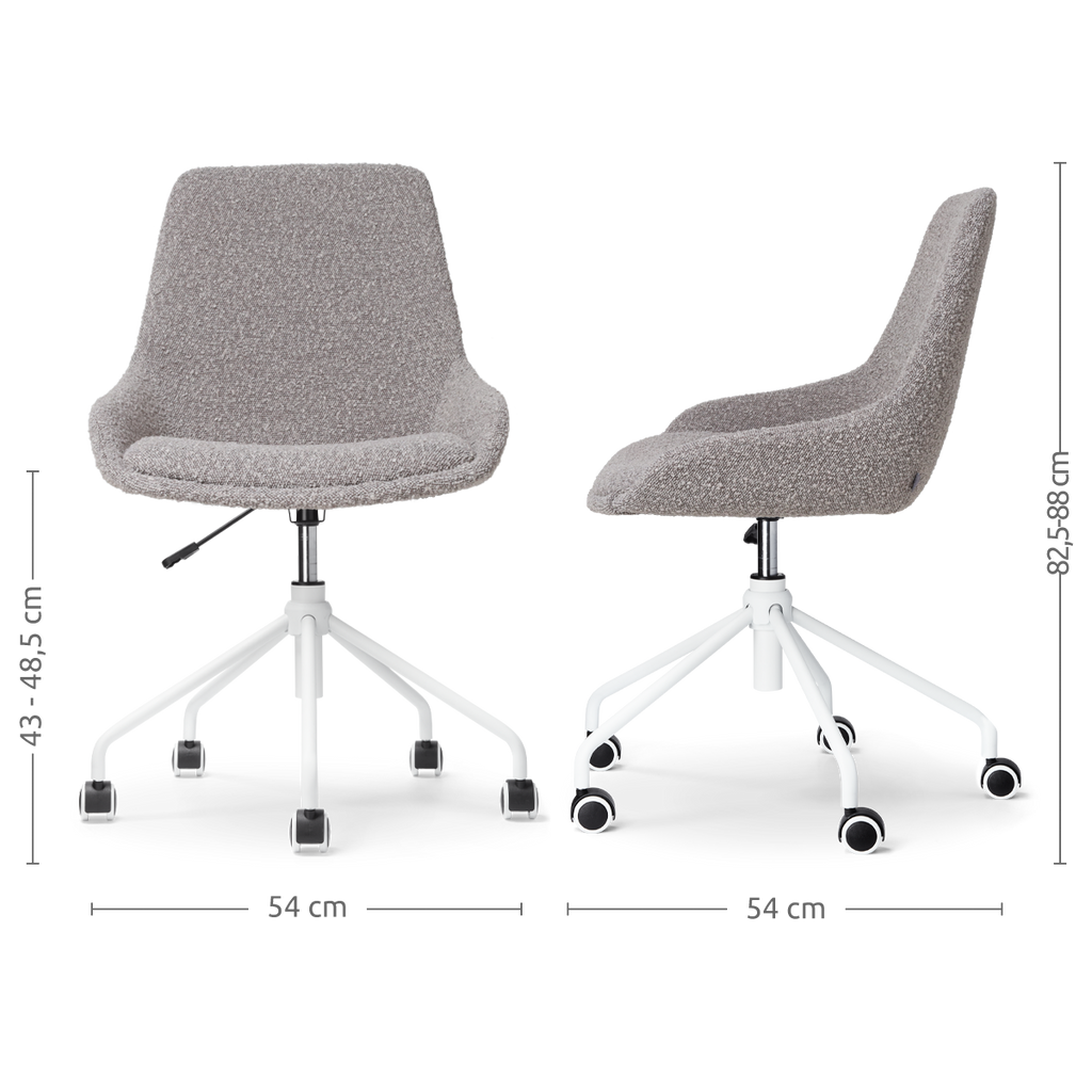 Nout-Isa bureaustoel bouclé taupe - wit onderstel