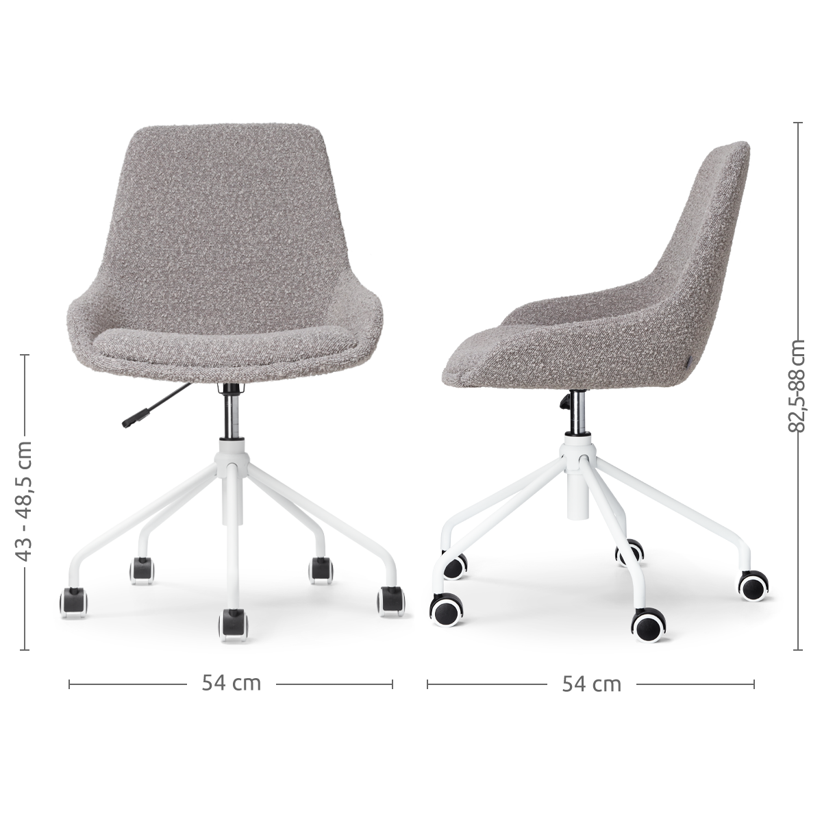 Nout-Isa bureaustoel bouclé taupe - wit onderstel